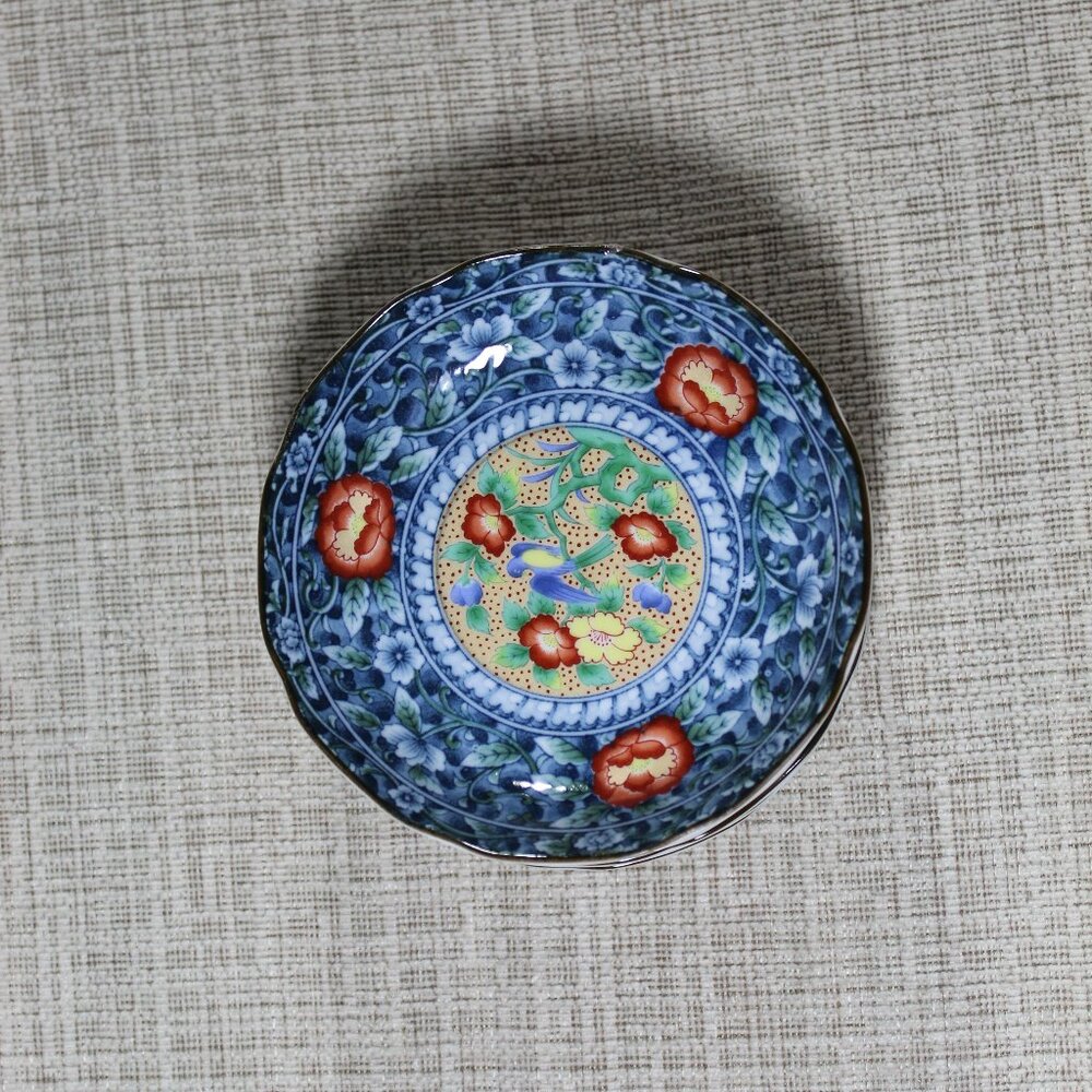 Set of 6 Asahi Japanese Elegant Ceramic Blue Small Dessert Plates 4.75"